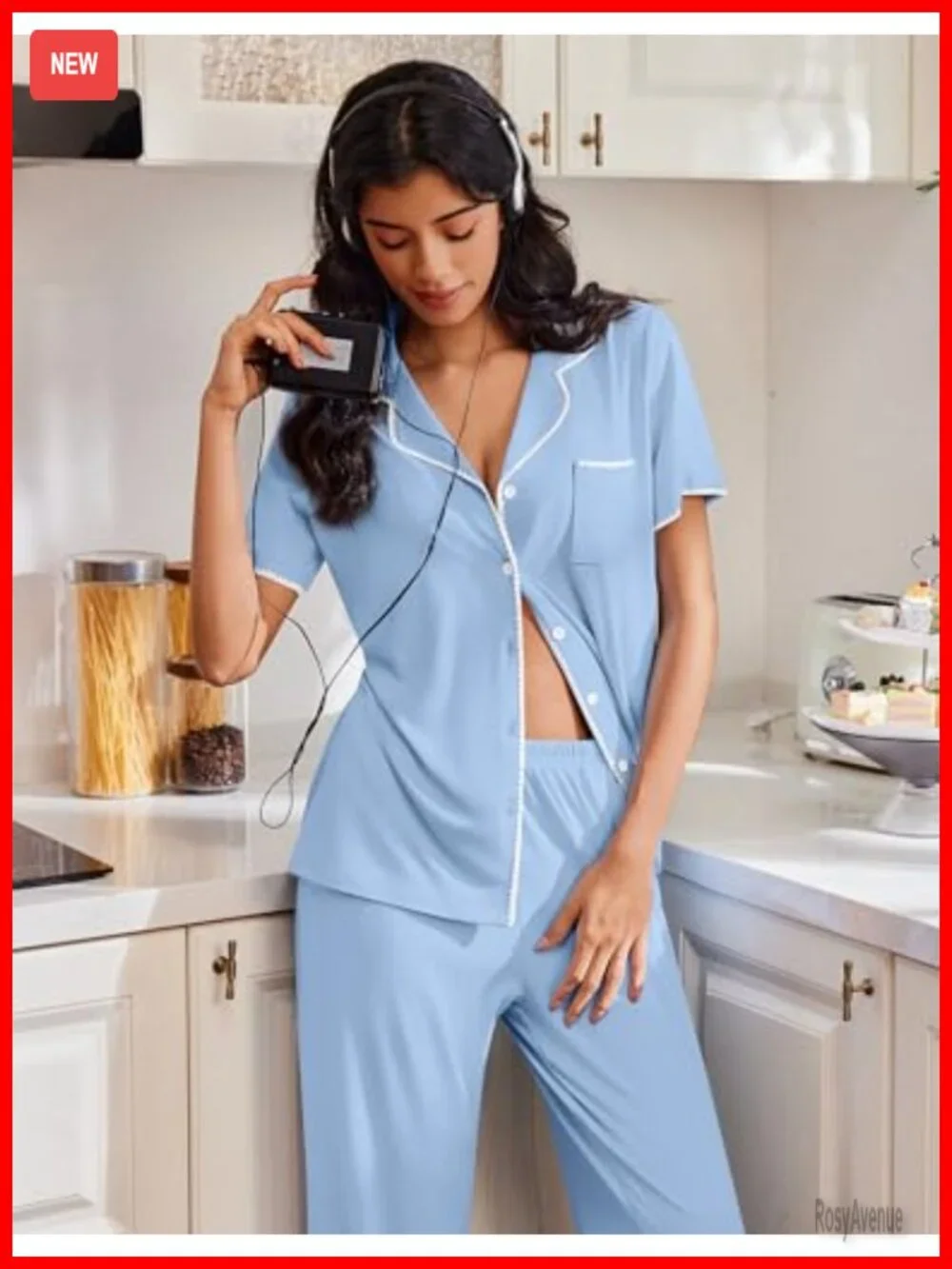 Scallop Trim Short Sleeve Pajama Set